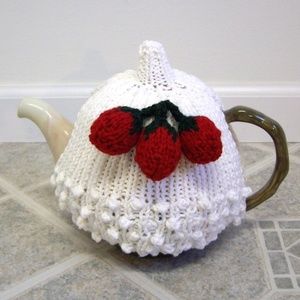 Hand Knit Strawberry Patch Tea Pot Cosy